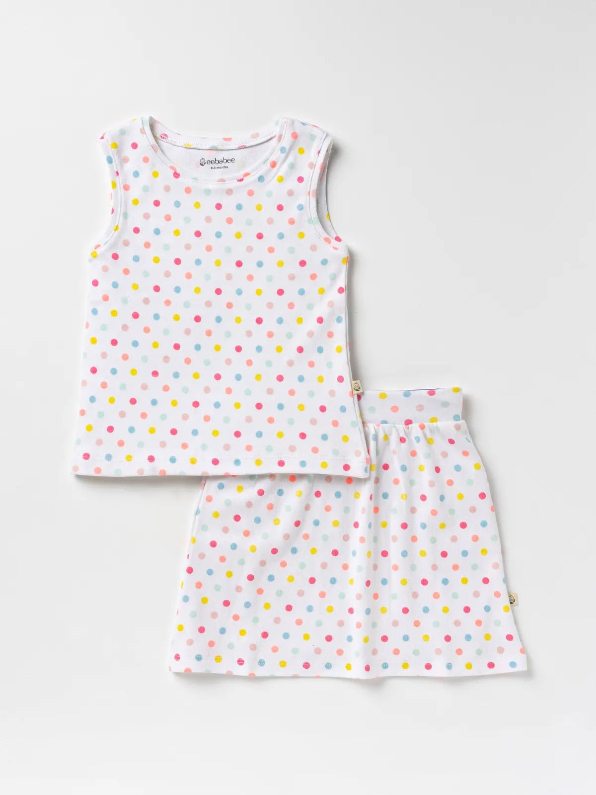 White-&-dot-pattern-sleeveless-coordinated-Skirt-Sets