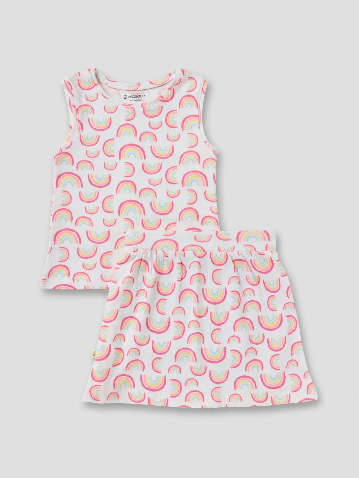 Sleeveless white & graphic pattern Coordinated Skirt Sets for baby girl
