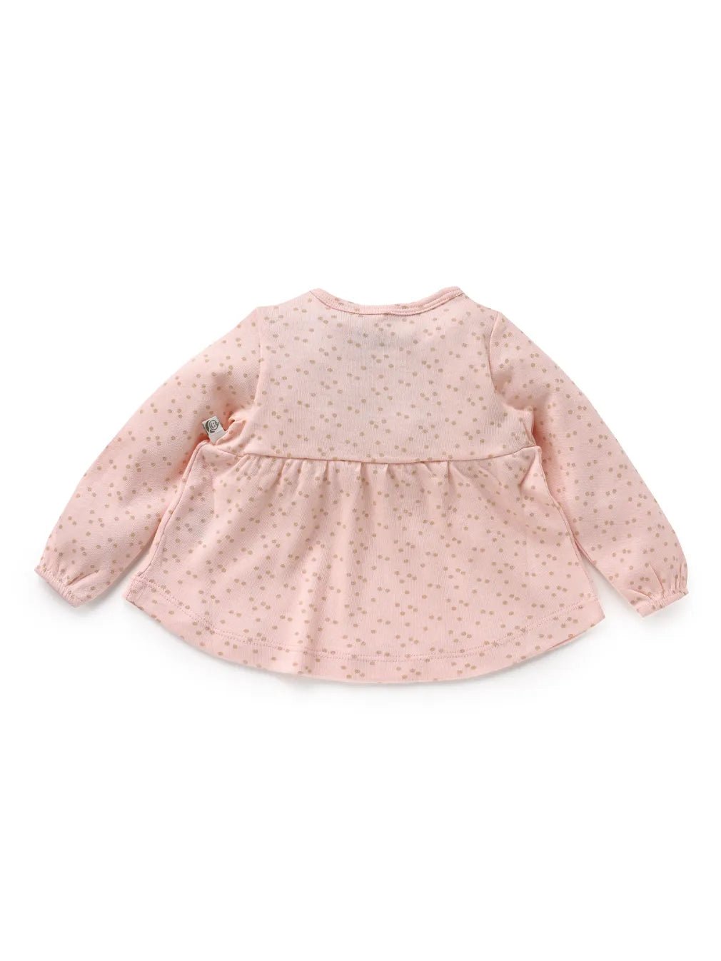 Full sleeve pink & grey dot pattern frock for baby girls