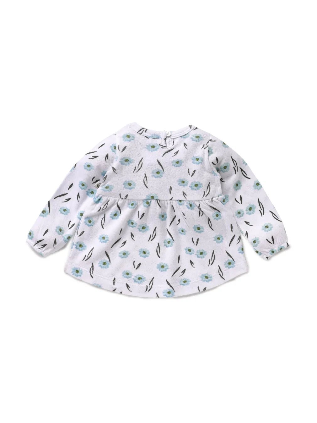 Full sleeve cyan flower pattern in white frock for baby girls