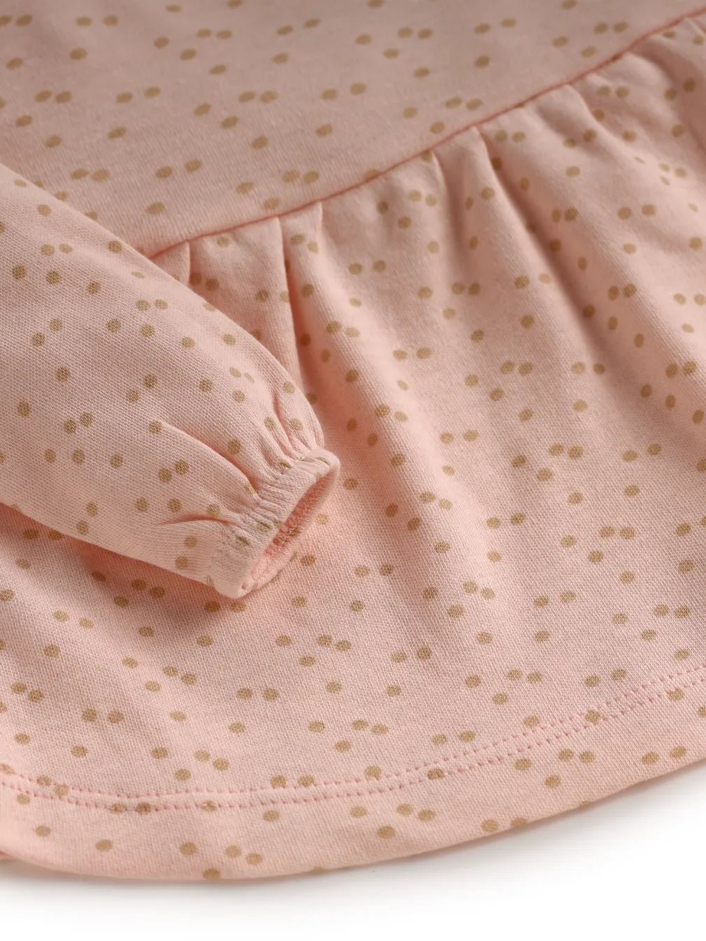 Full sleeve pink & grey dot pattern frock for baby girls
