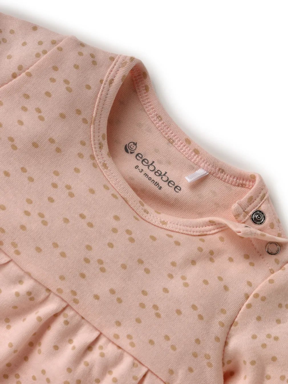 Full sleeve pink & grey dot pattern frock for baby girls