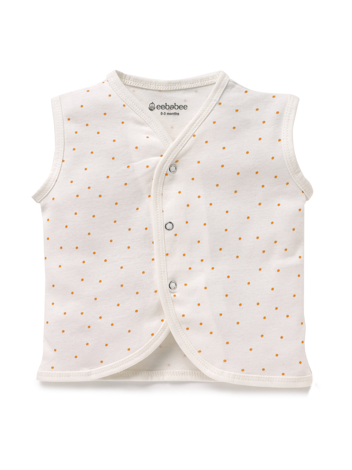 Sleeveless dot pattern in cream  cotton jabla set for baby