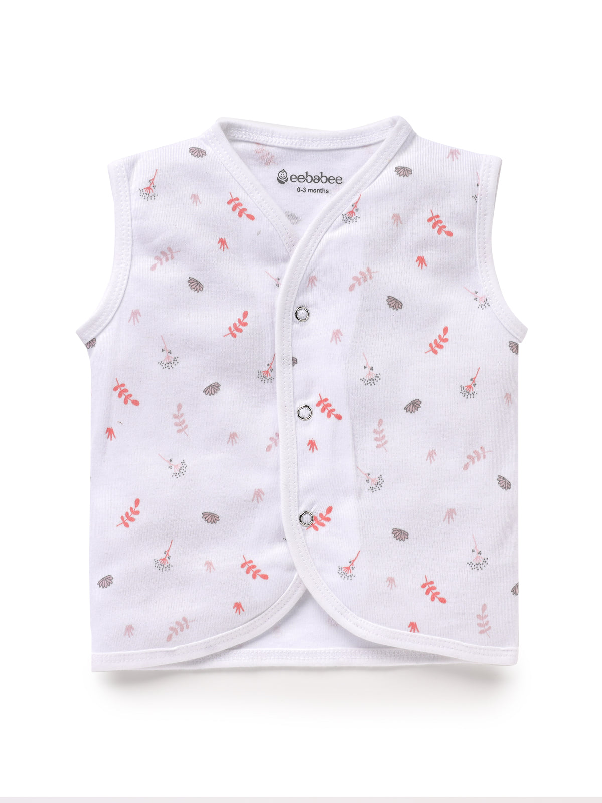 Sleeveless pure white & red leaf pattern jabla set for baby