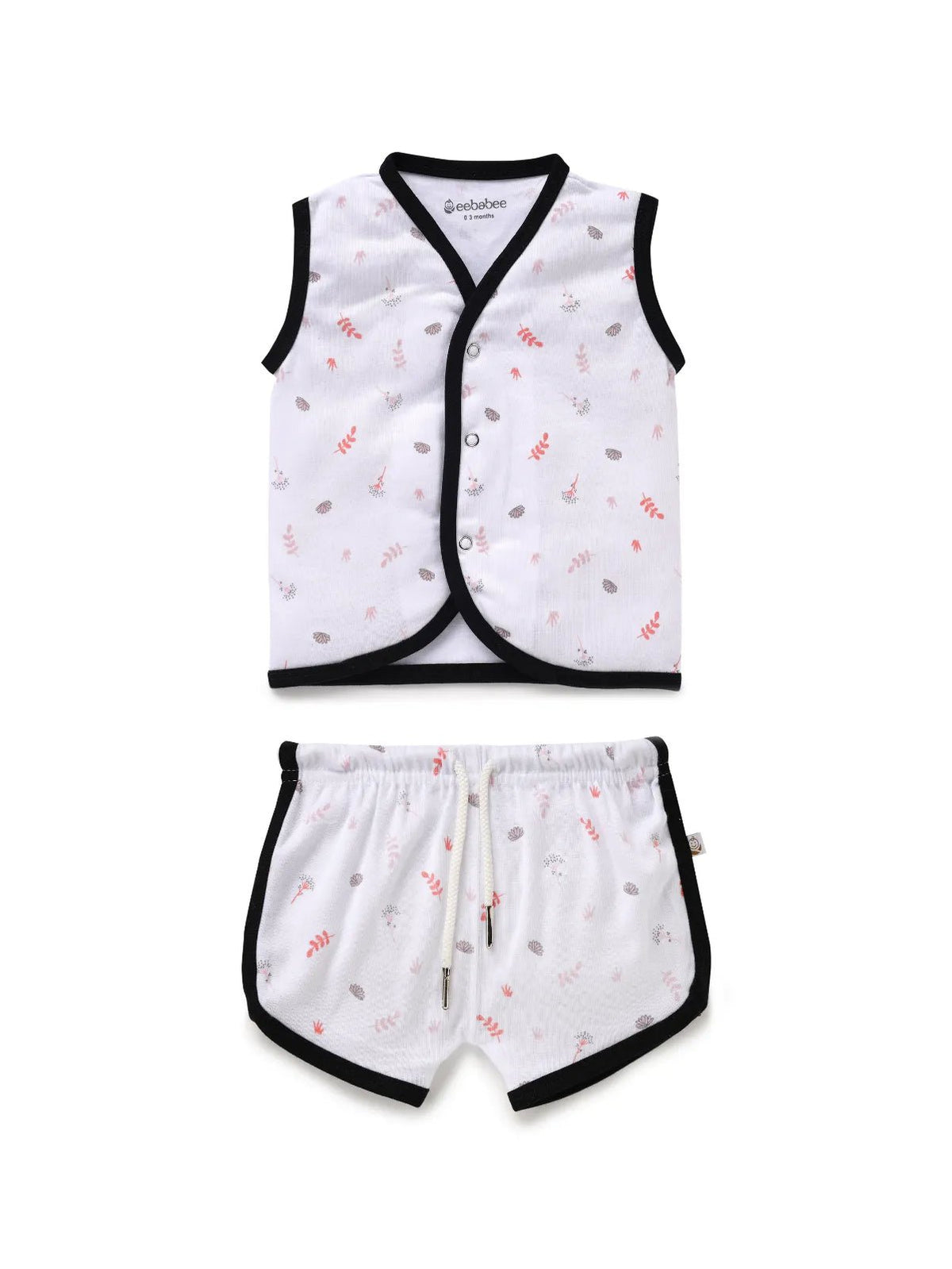 Sleeveless white & black border jabla set for baby