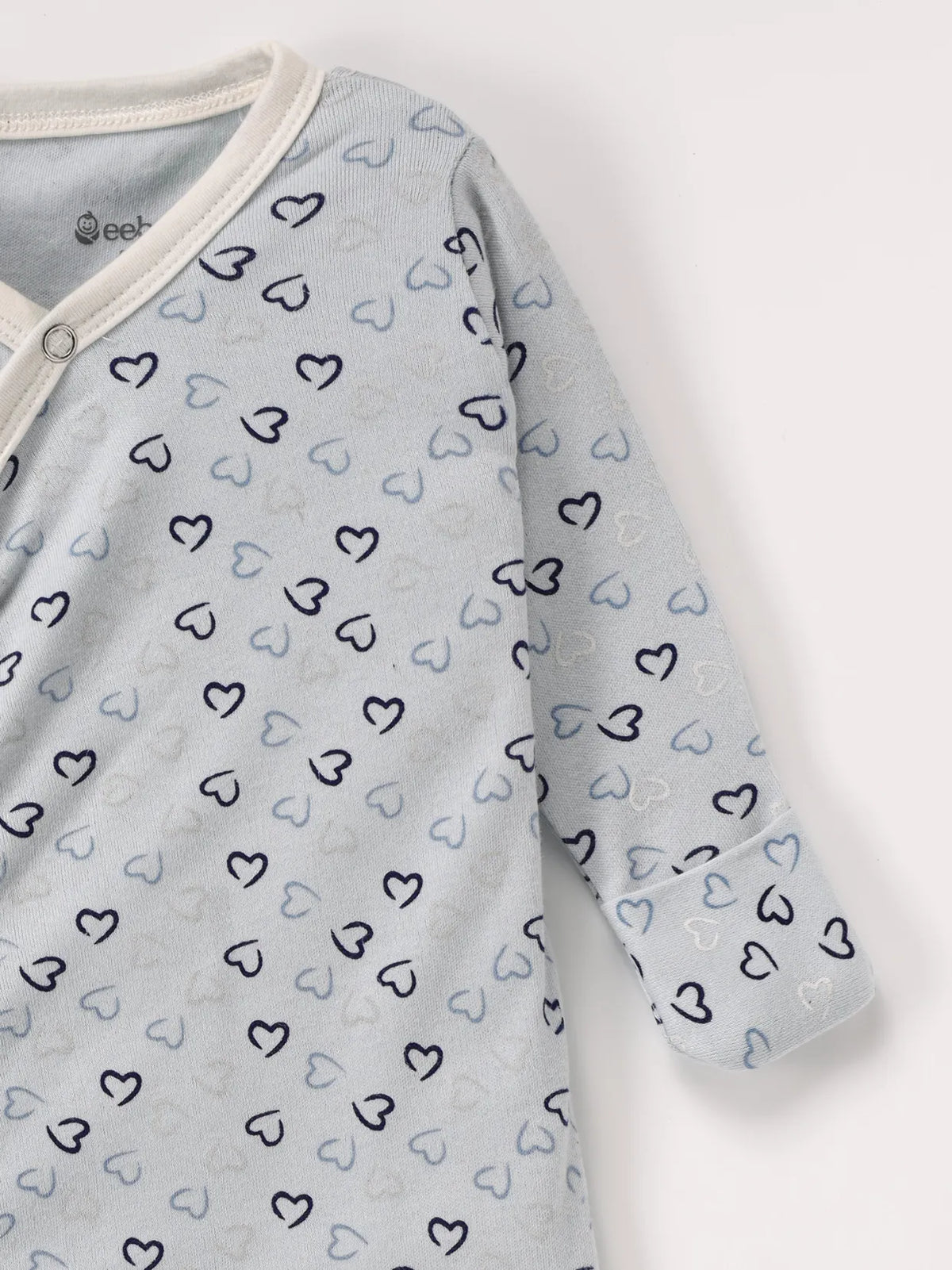 Full sleeve cyan & black heart shaped pattern with closure snap button sleeping gown for baby2
