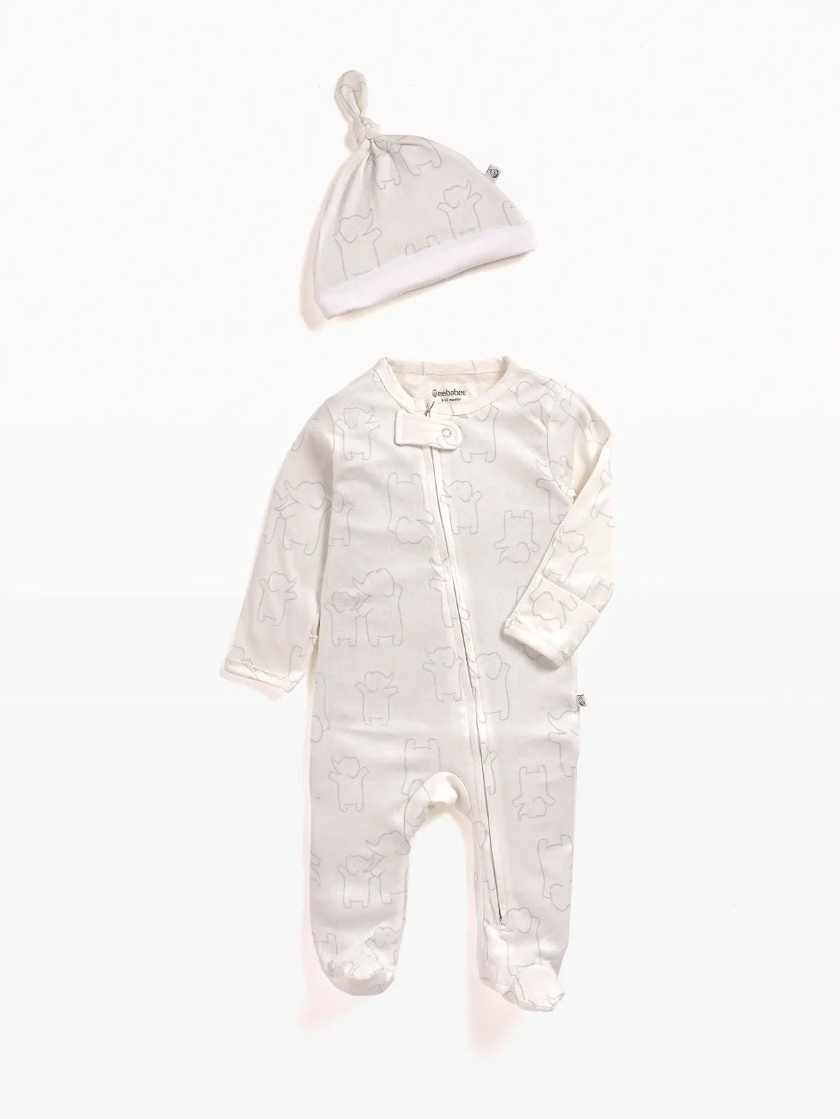 Full sleeve off white  zipper sleepsuit with cap for baby