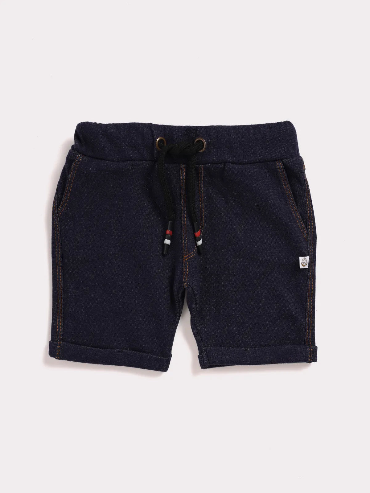 Half sleeve white & navy blue denim shorts &  T-shirt set for baby