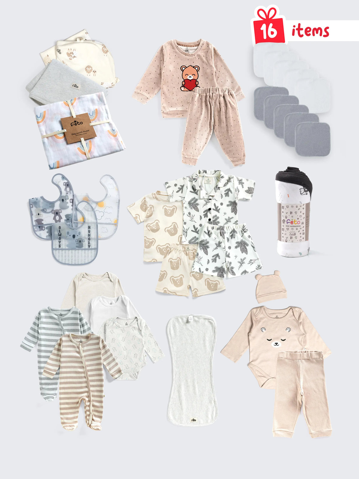 Complete Unisex Baby Essentials Bundle – 16 Pieces
