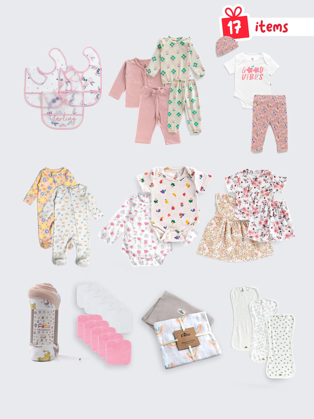 Baby Girl Essentials Gift Set Bundle – 17 Pieces