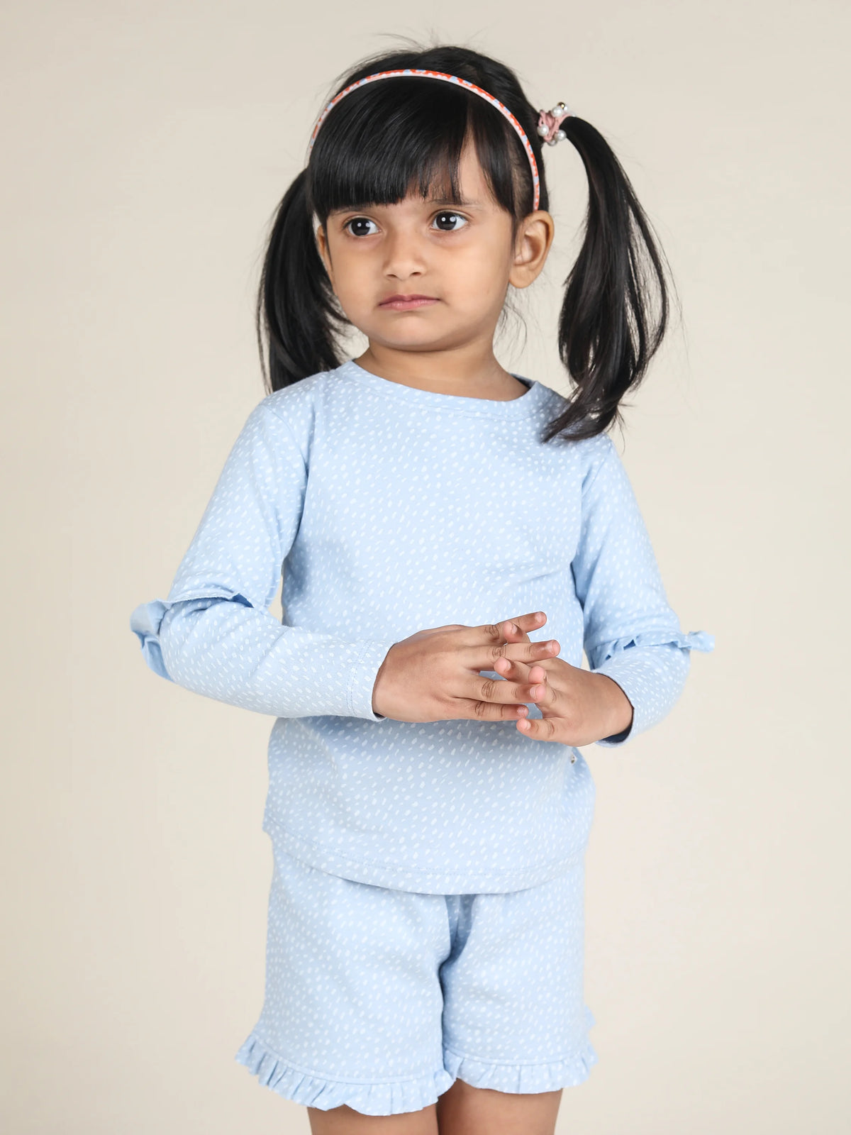 Full sleeve blue frill set for baby girl