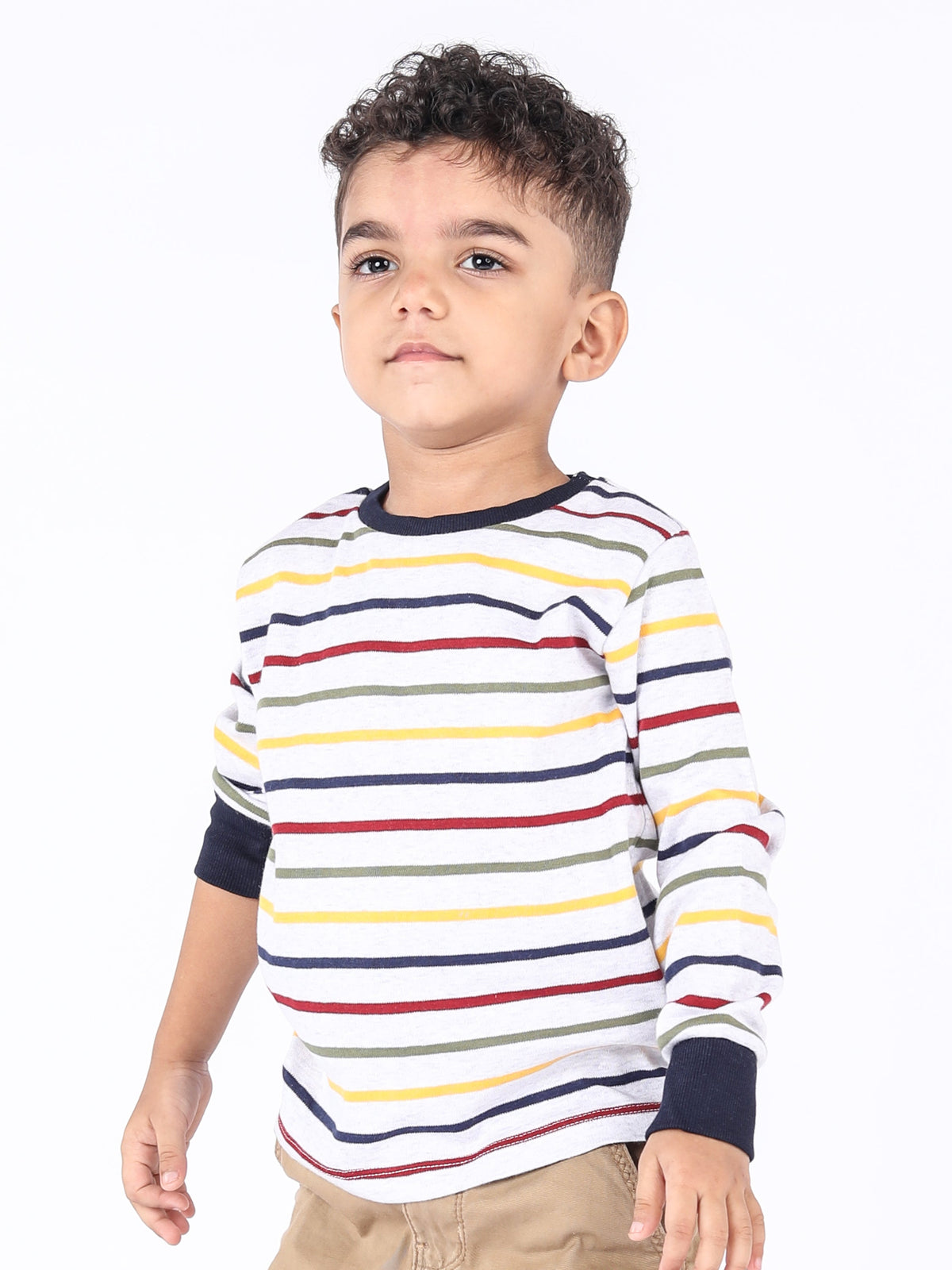 Full sleeve stripe pattern in white cuff t-shirt for baby