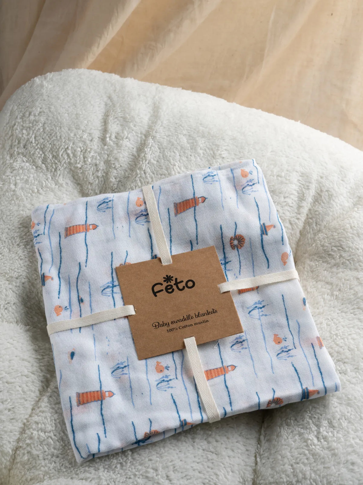COTTON MUSLIN SWADLE WRAP - BLUE SEA