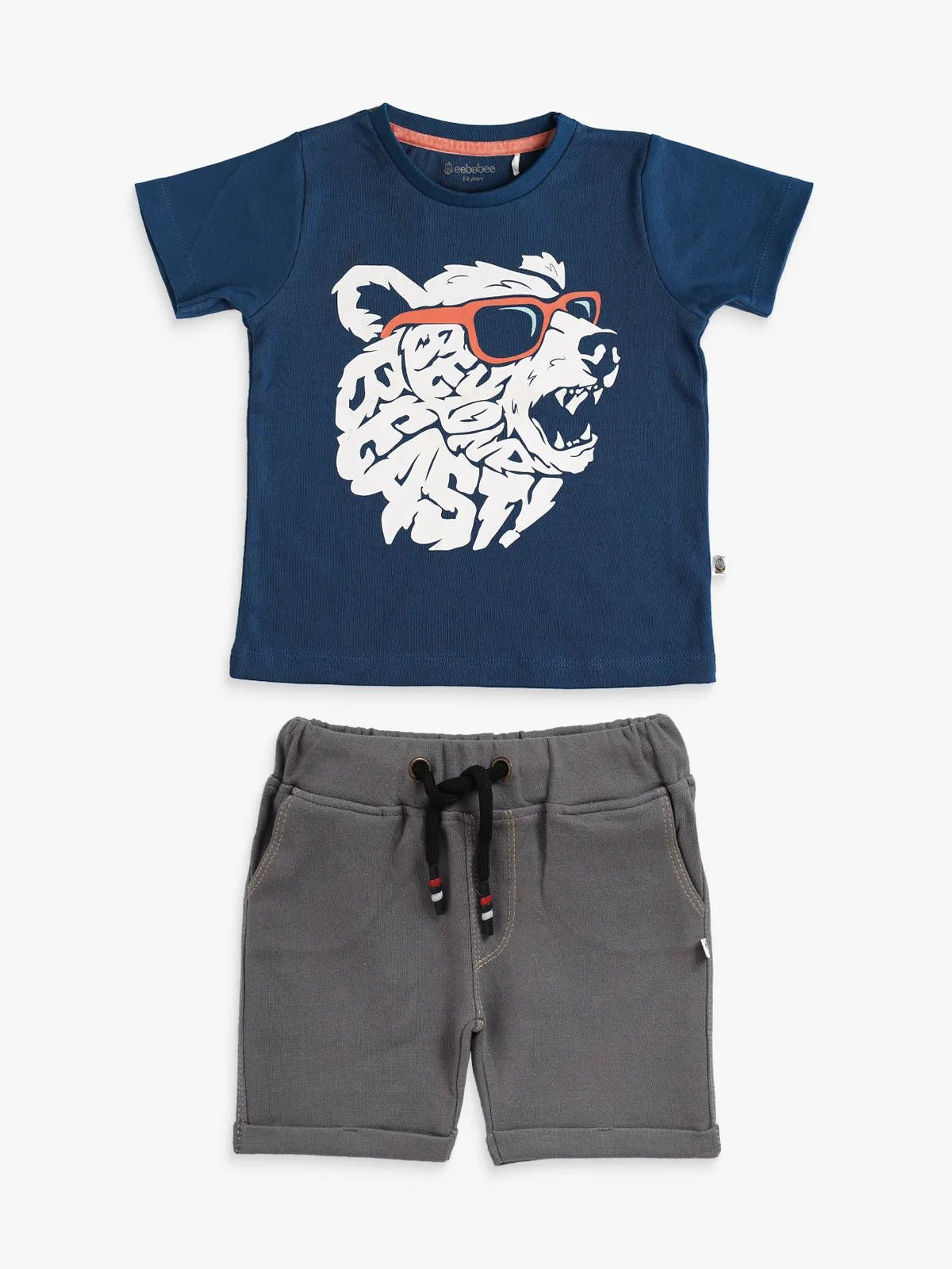 Half sleeve blue & grey denim shorts &  t-shirt set for baby