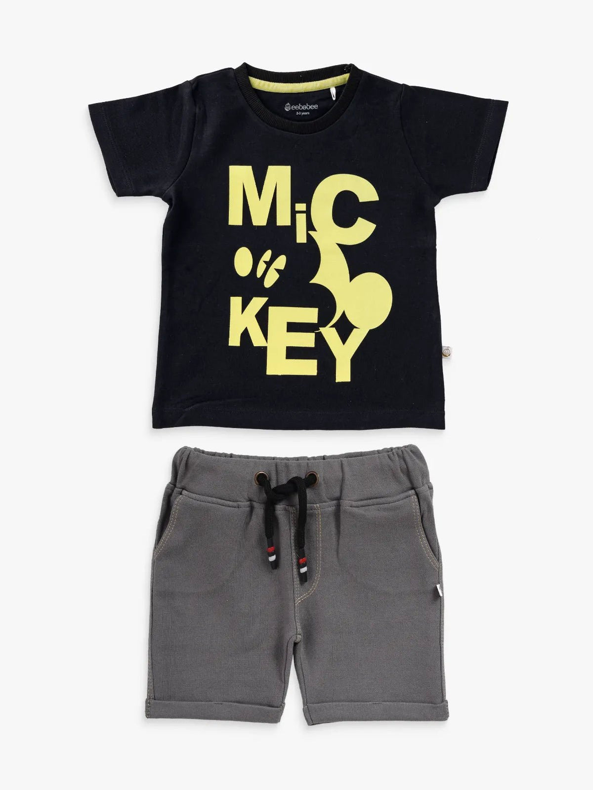 Half sleeve black & grey denim shorts &  t-shirt set for baby