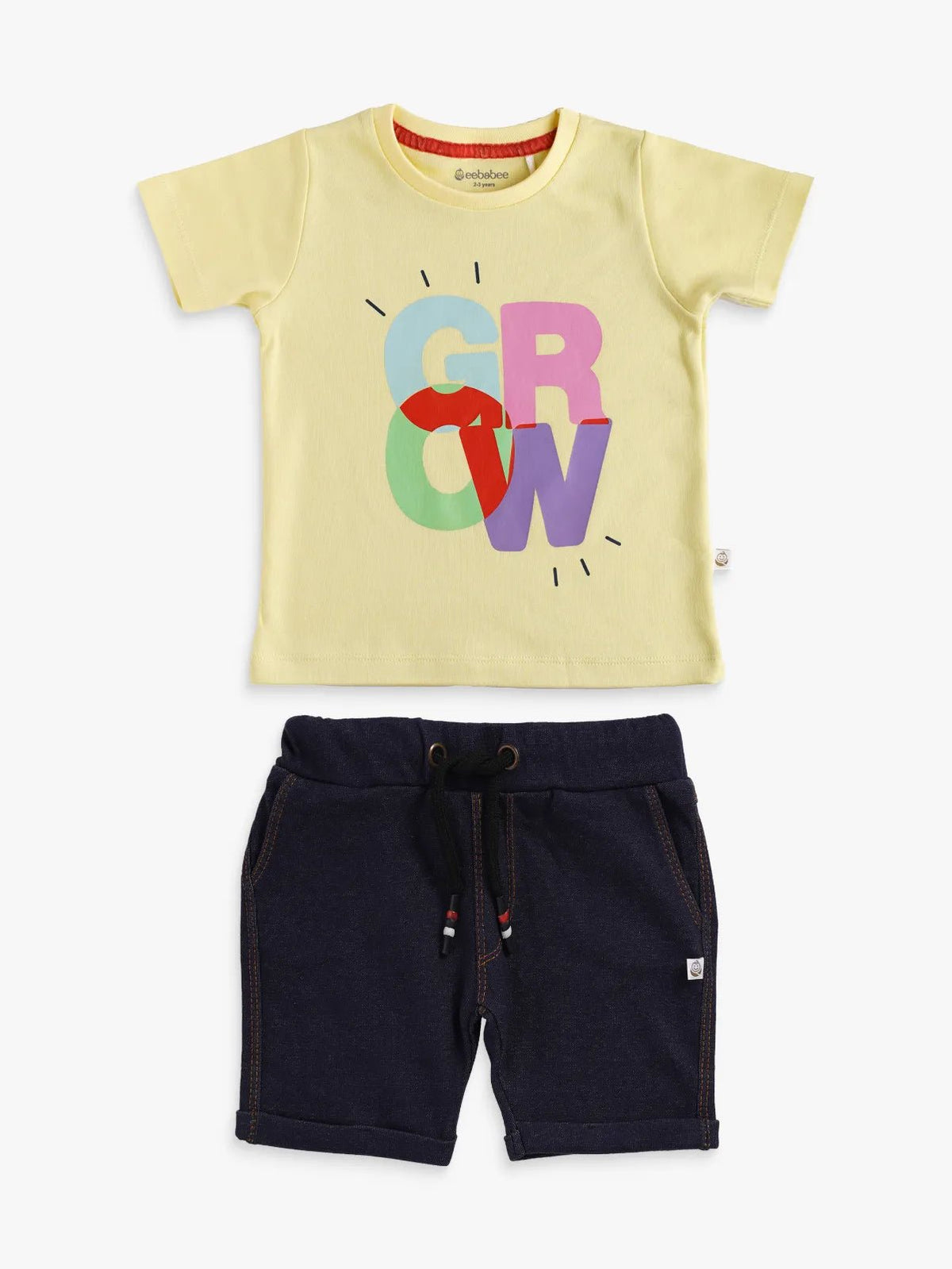 Half sleeve yellow & blue denim shorts &  t-shirt set for baby