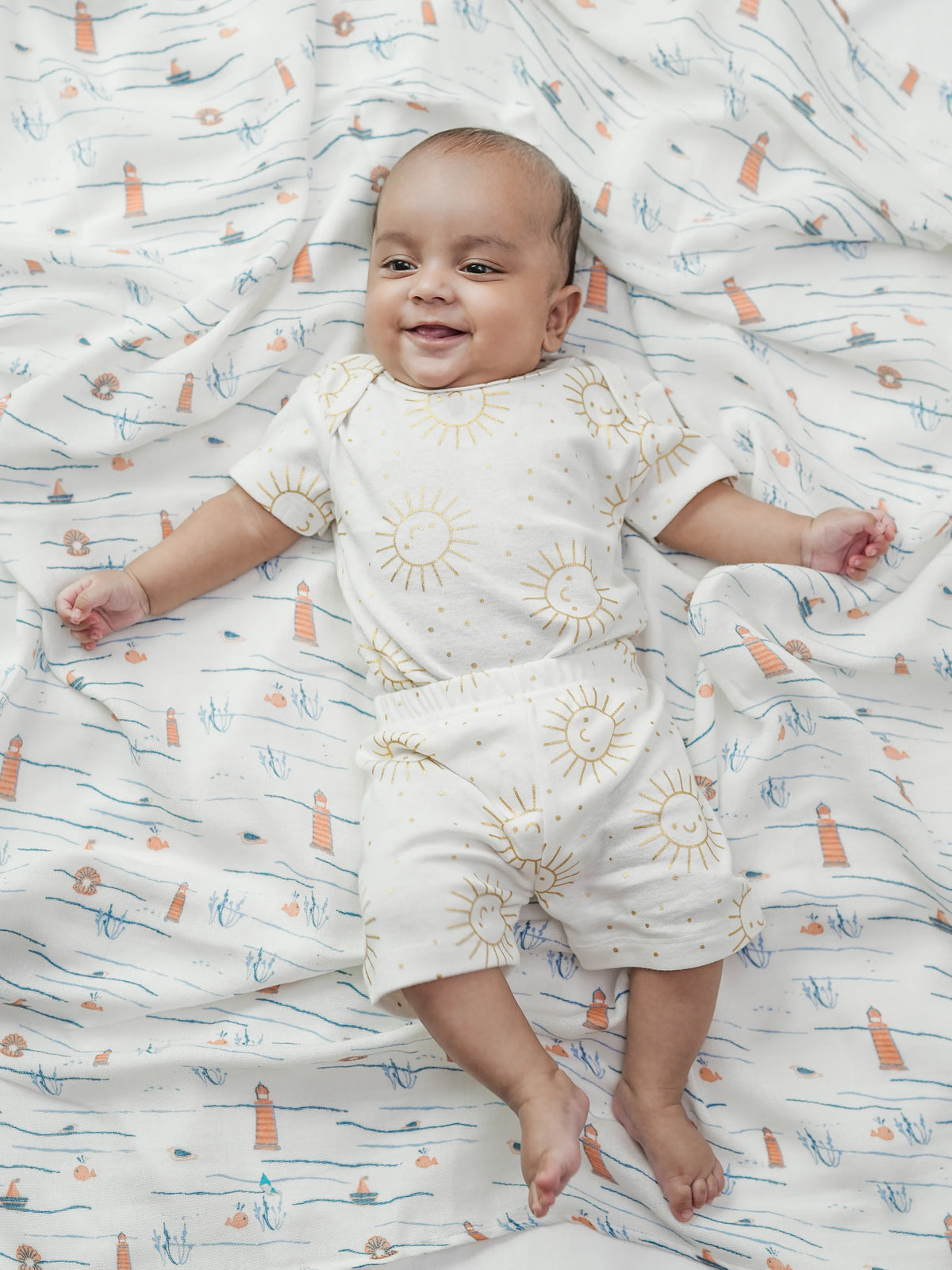 COTTON MUSLIN SWADLE WRAP - BLUE SEA