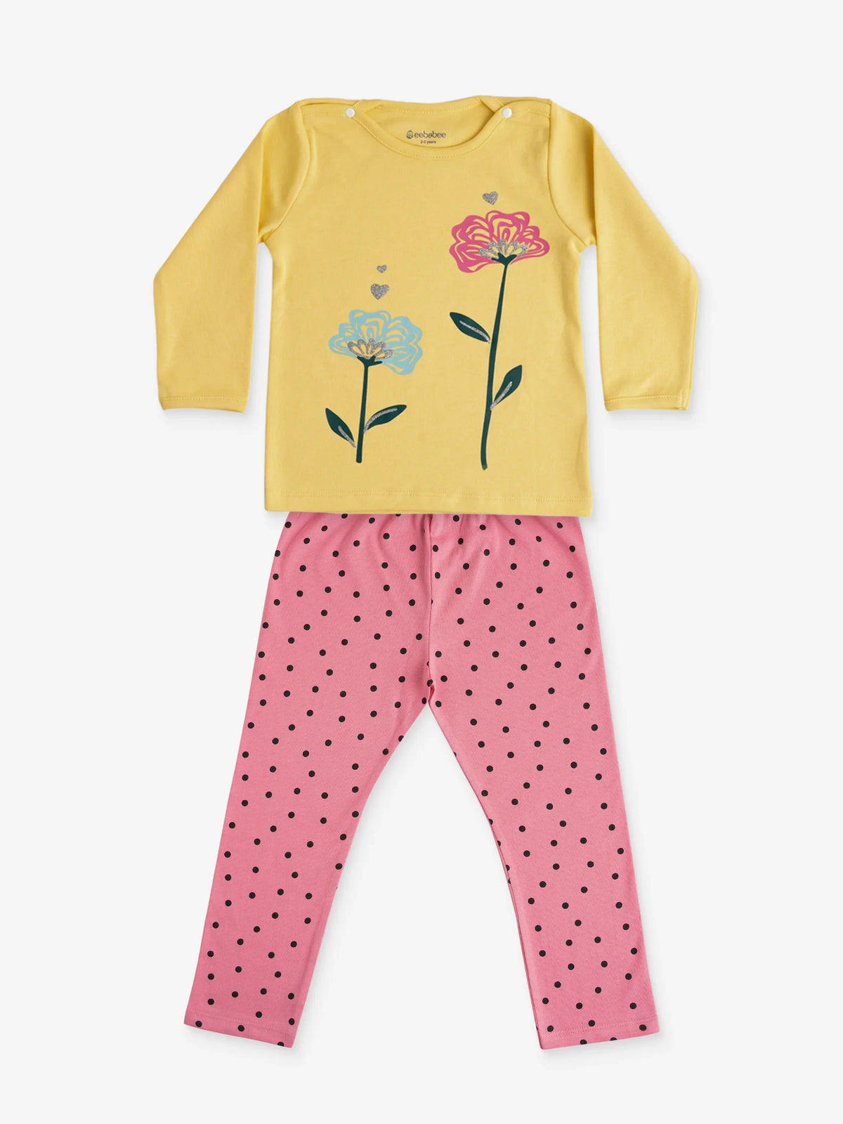 GIRLS MY CUTE FLOWERS FULL SLEEVE GRAPHIC TEE WITH STRETCHY LEGGINGS