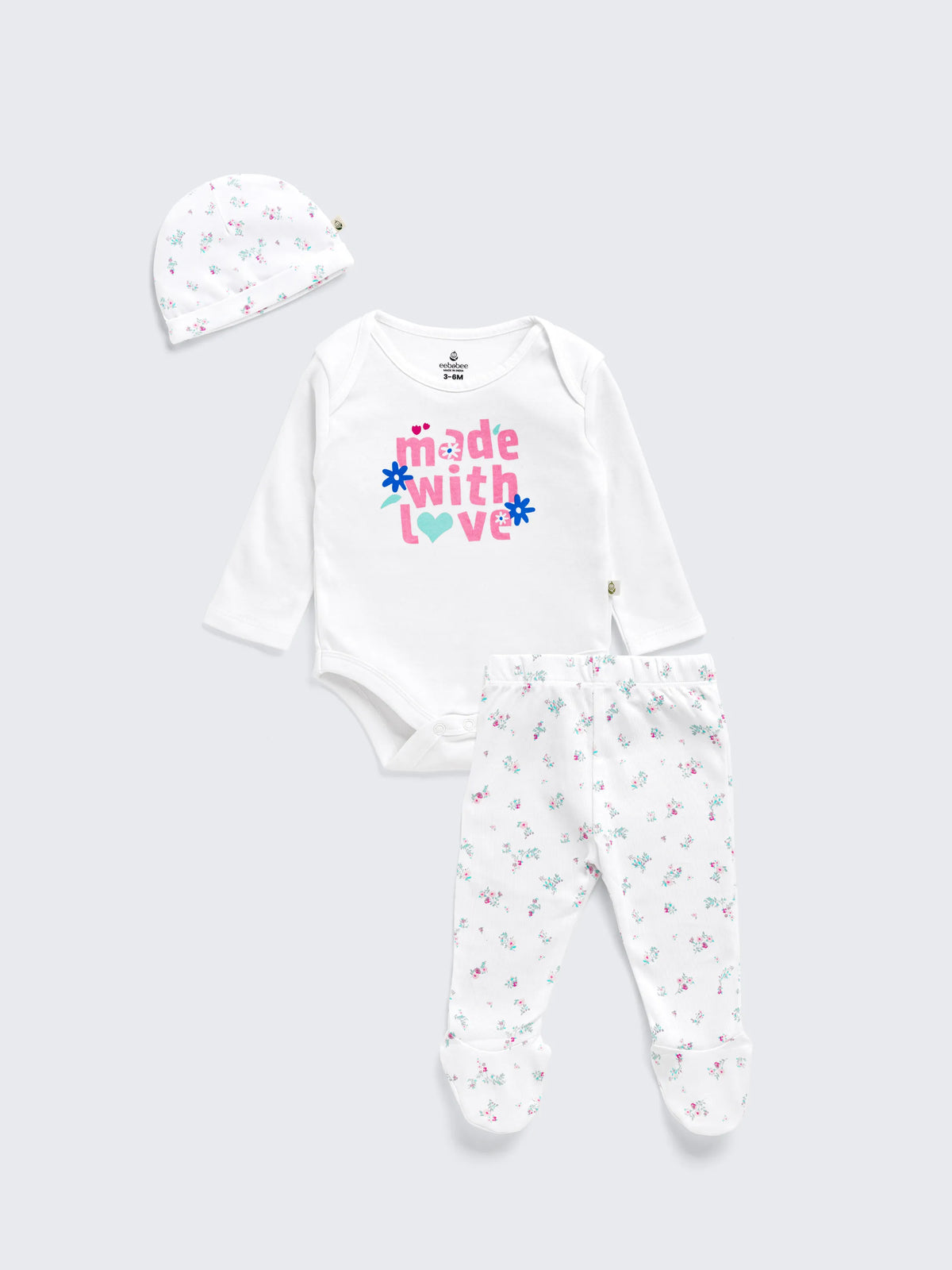 Newborn 'Made with Love' 3-Piece Long Sleeve Bodysuit Set