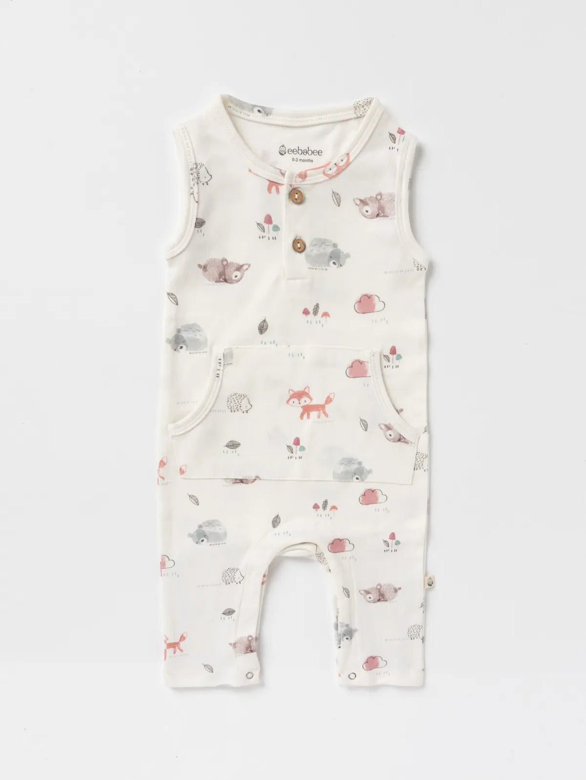 Sleeveless graphic pattern in soft pink dungaree for baby