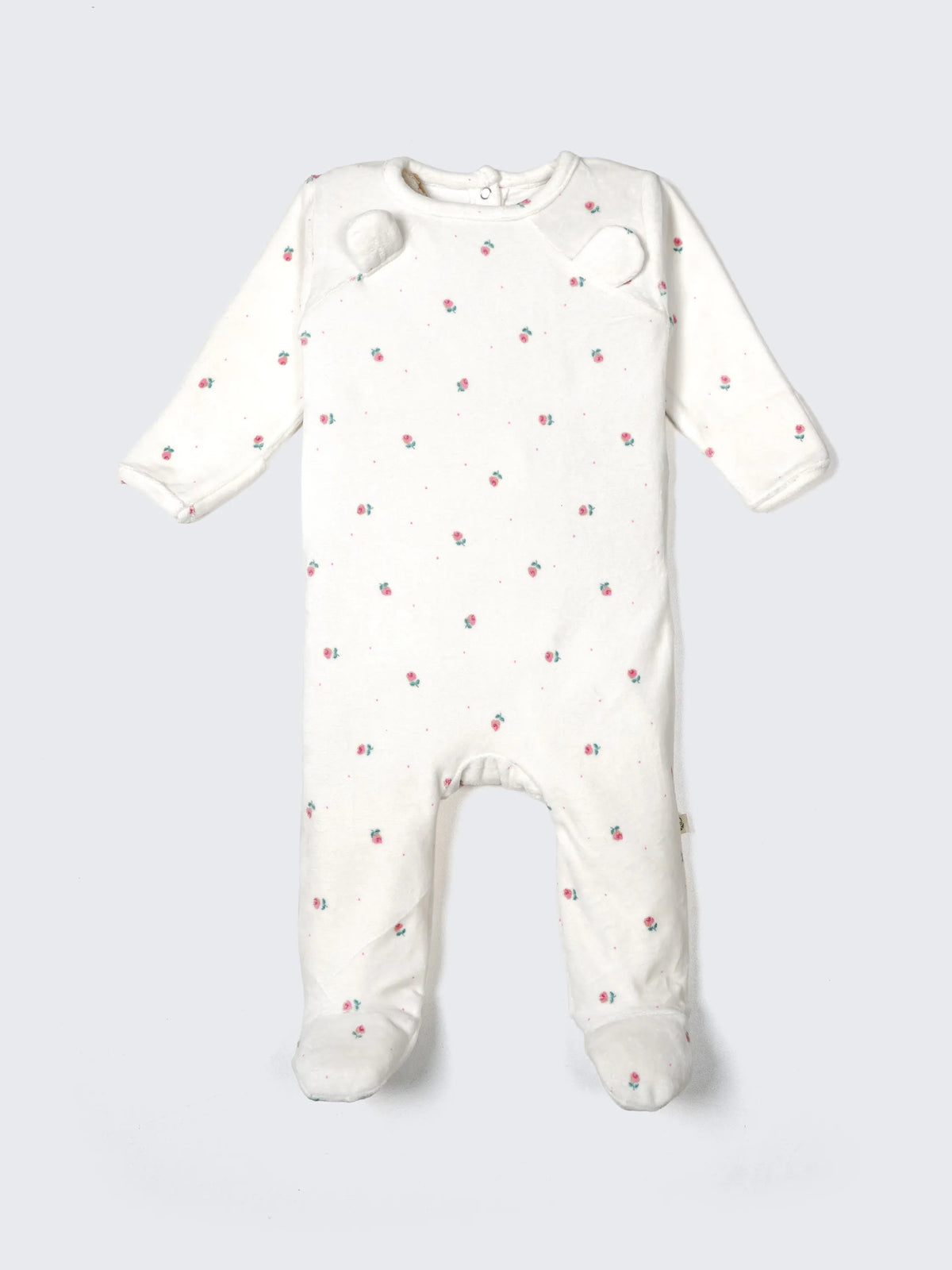 Floral Footed Romper with Cute Ear Detail – Soft Cotton Sleepsuit