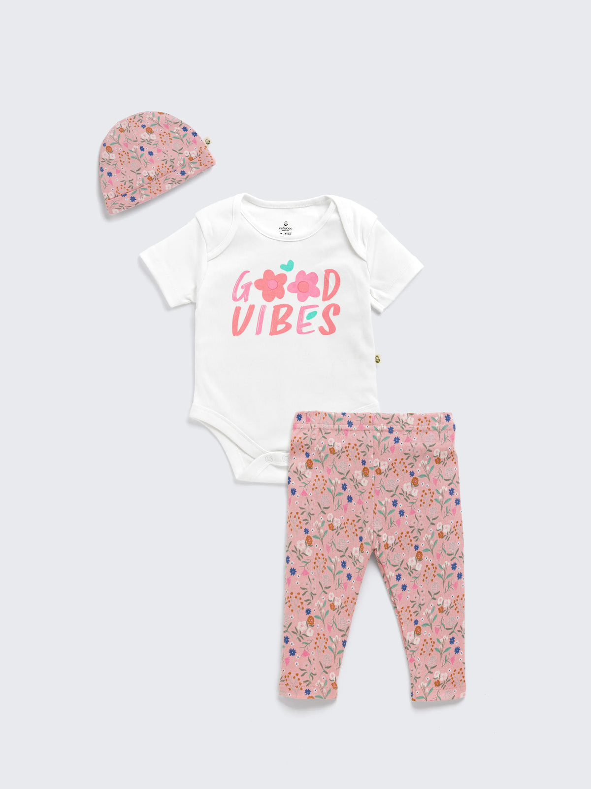 Newborn 'Good Vibes' 3-Piece Bodysuit Set for Baby Girl