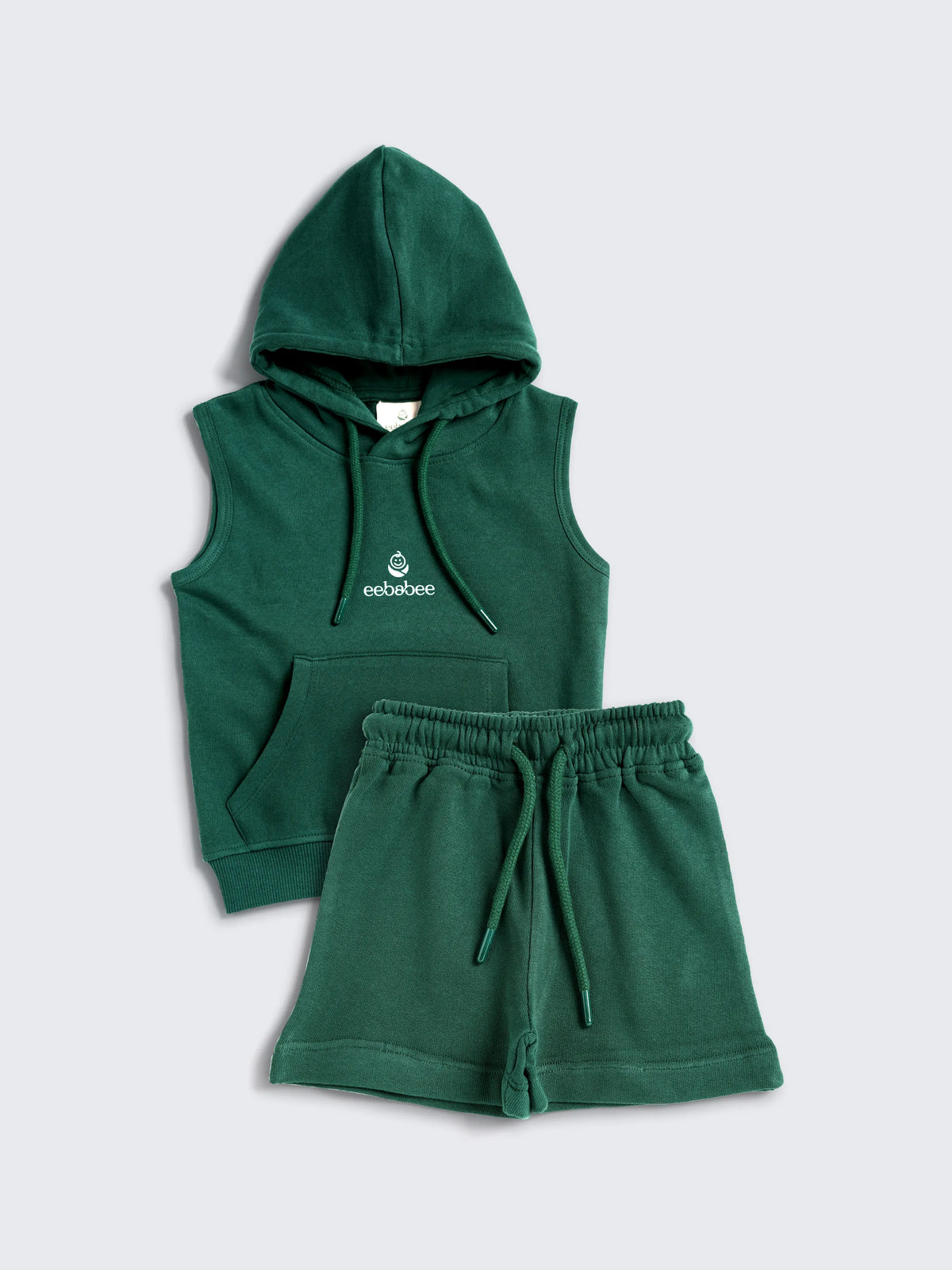 Boys Solid Sleeveless Hooded Set - Forest Edition