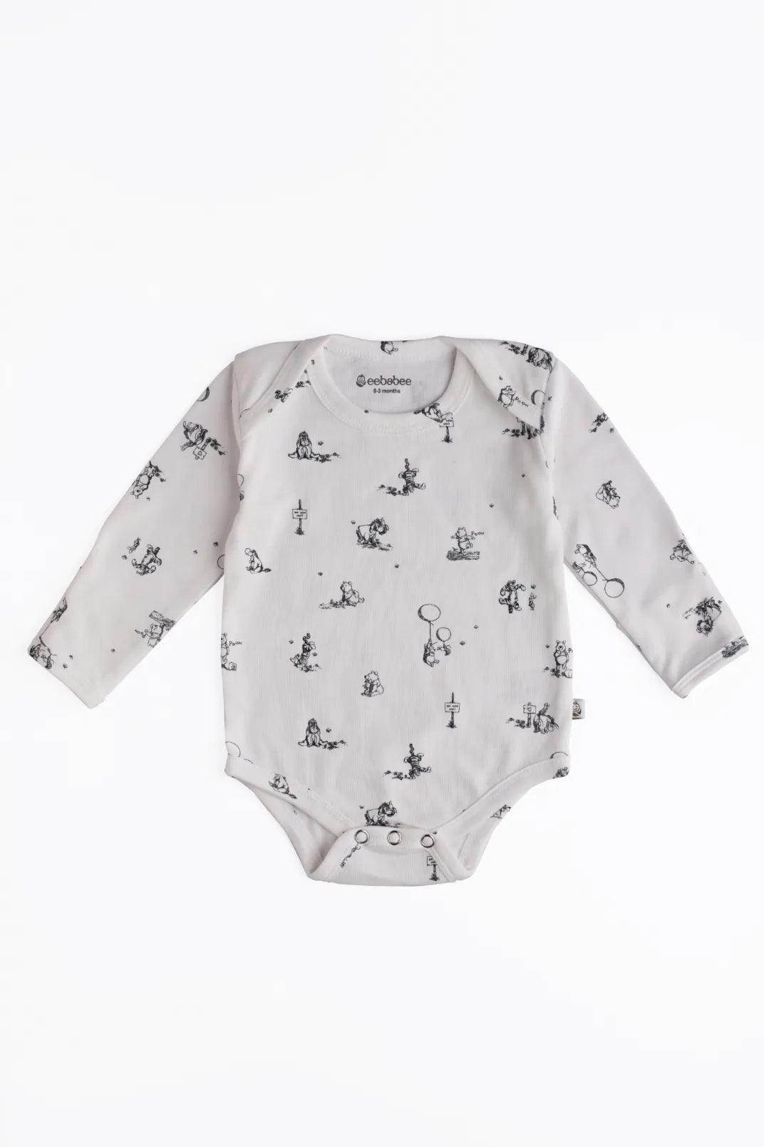 Full sleeve white & black bodysuit for baby