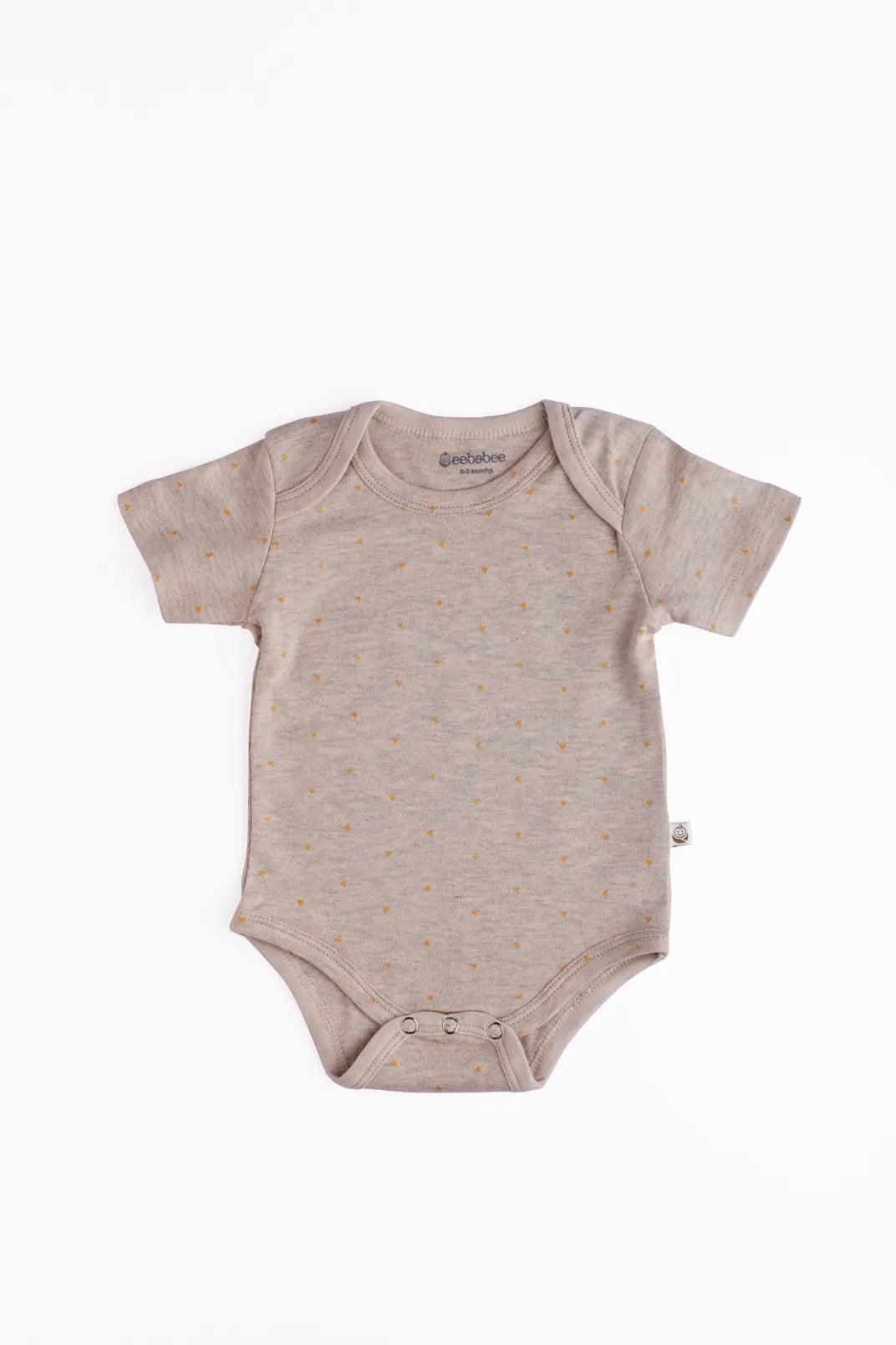Half sleeve orange heart pattern in soft pink bodysuit for baby