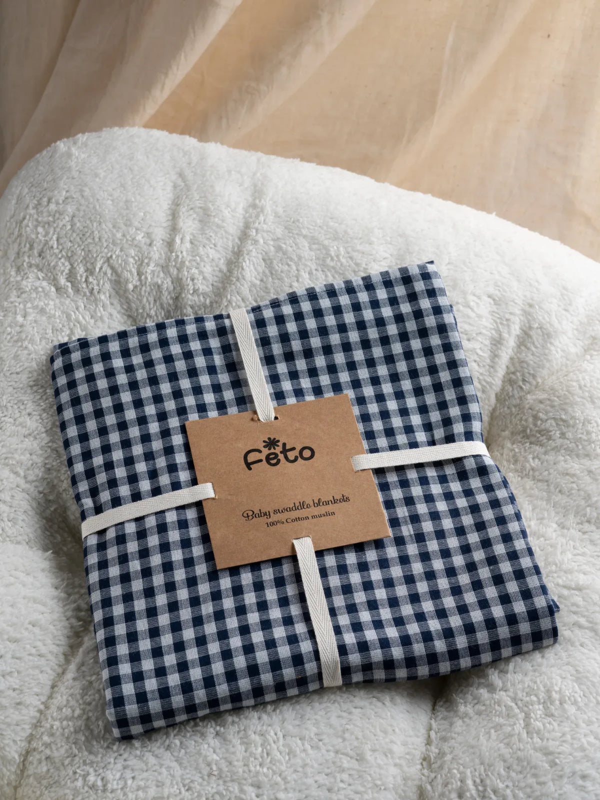 COTTON MUSLIN SWADLE WRAP - NAVY CHECK