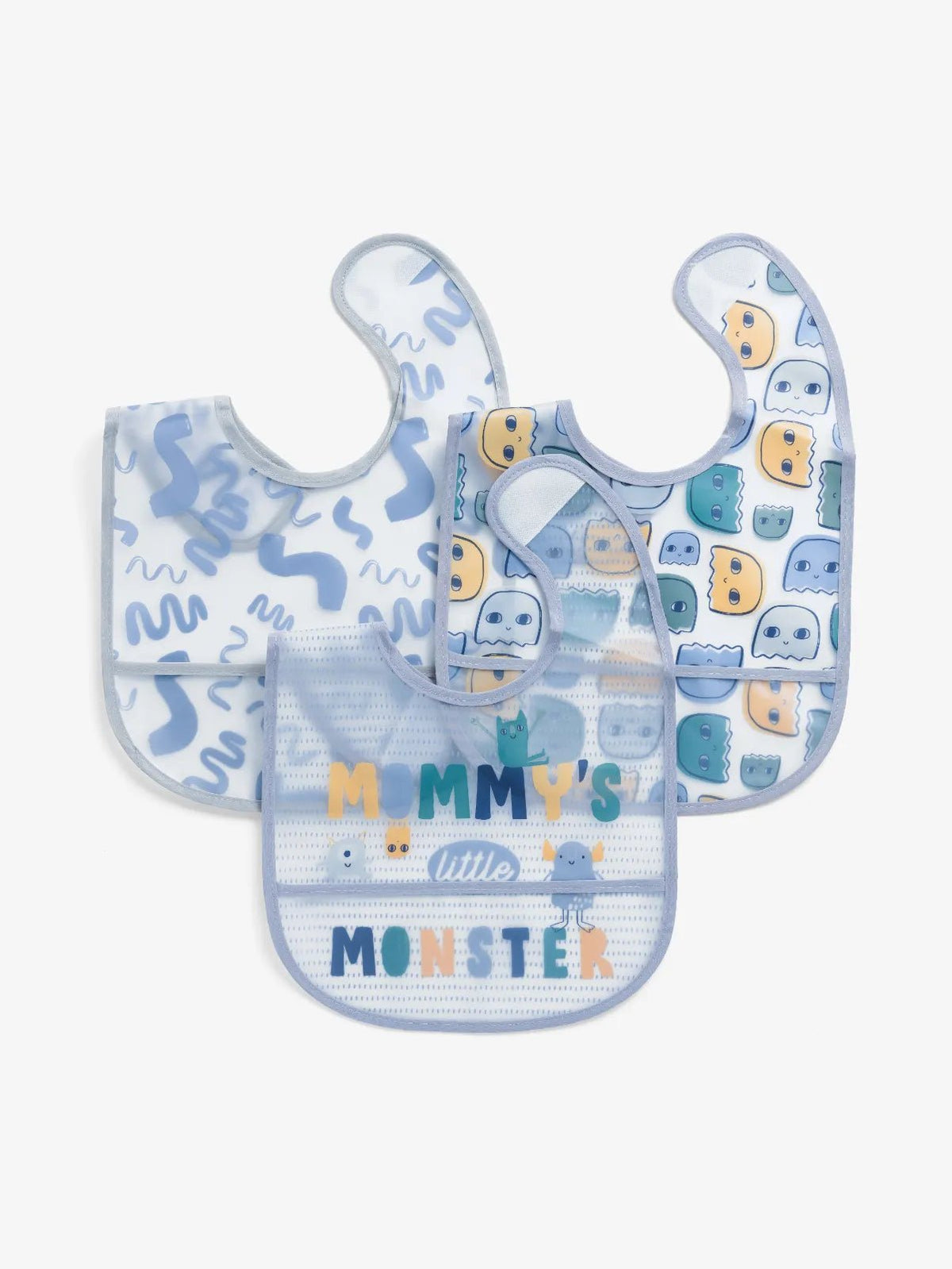 Blue & graphic pattern baby bibs combo for baby boys & girls