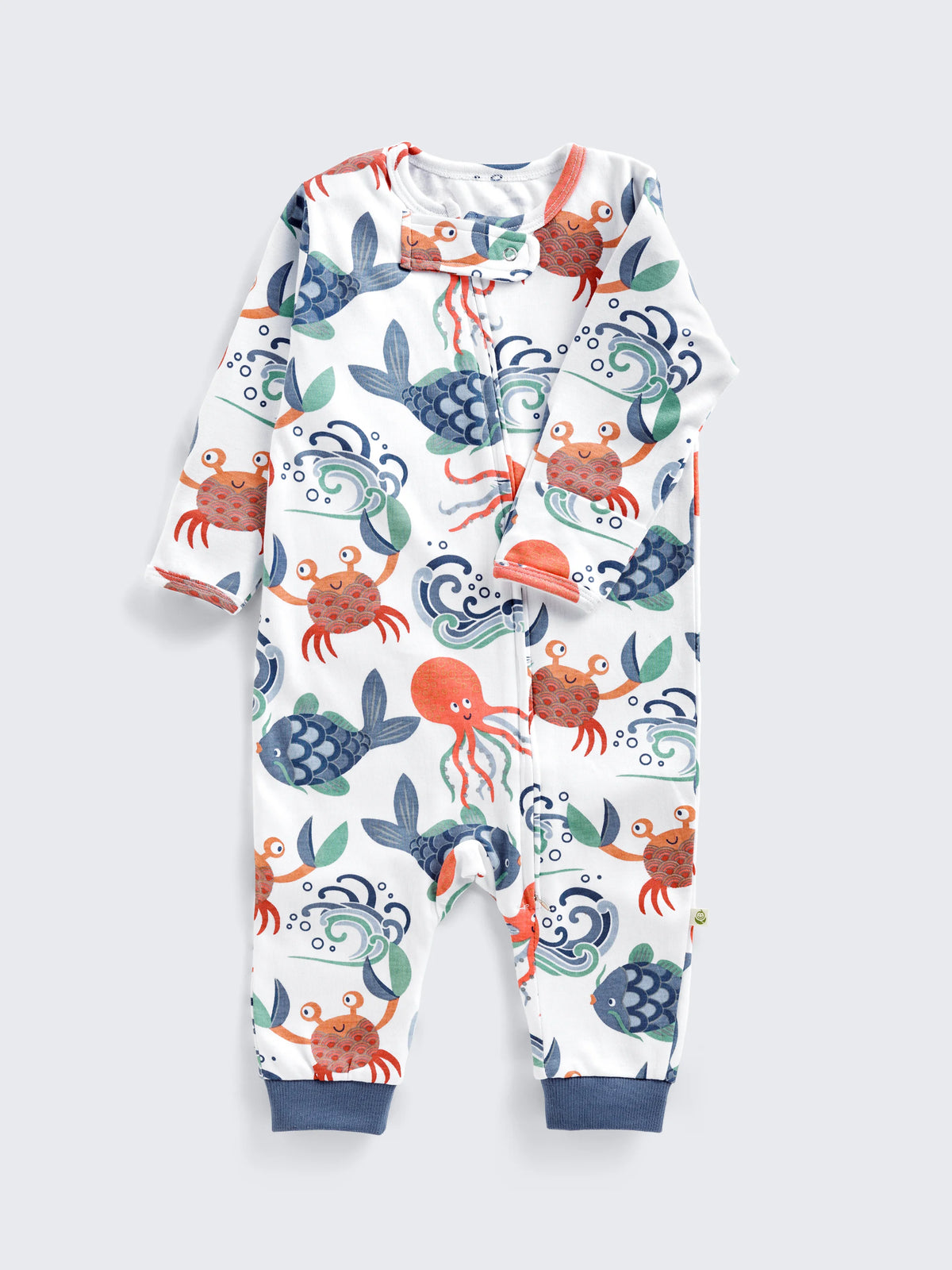 Ocean Friends Print Footless Baby Sleepsuit With 2-Way Zip