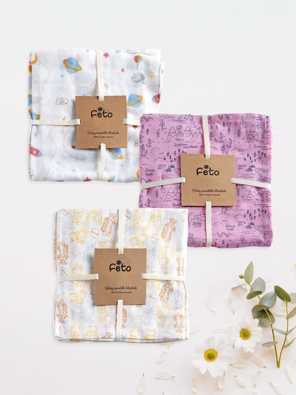 COTTON MUSLIN SWADLE WRAP 3PCS
