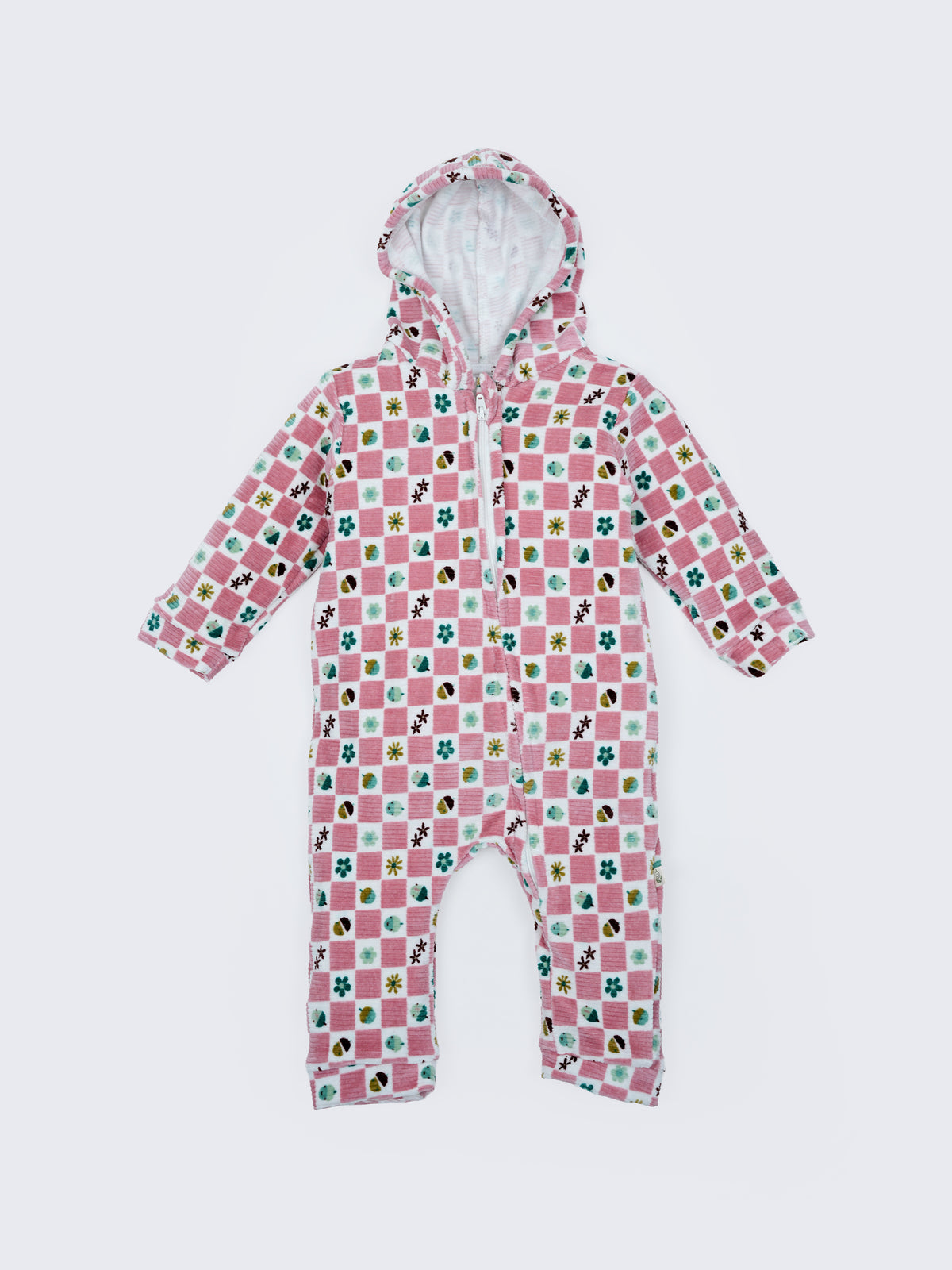 Pink Printed Hooded Full Sleeve Baby Romper