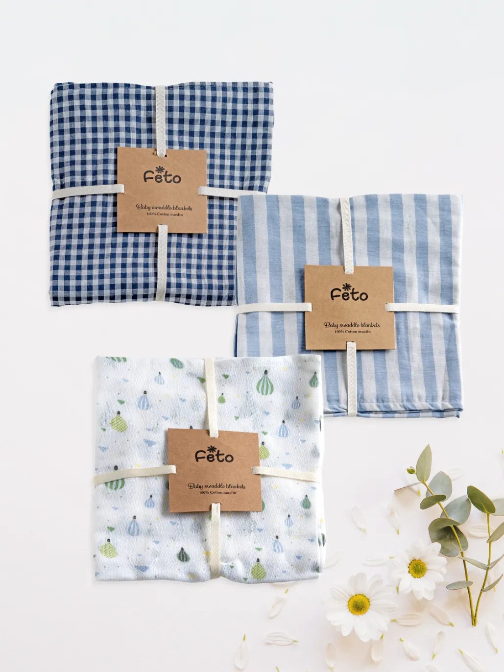 COTTON MUSLIN SWADLE WRAP 3PCS