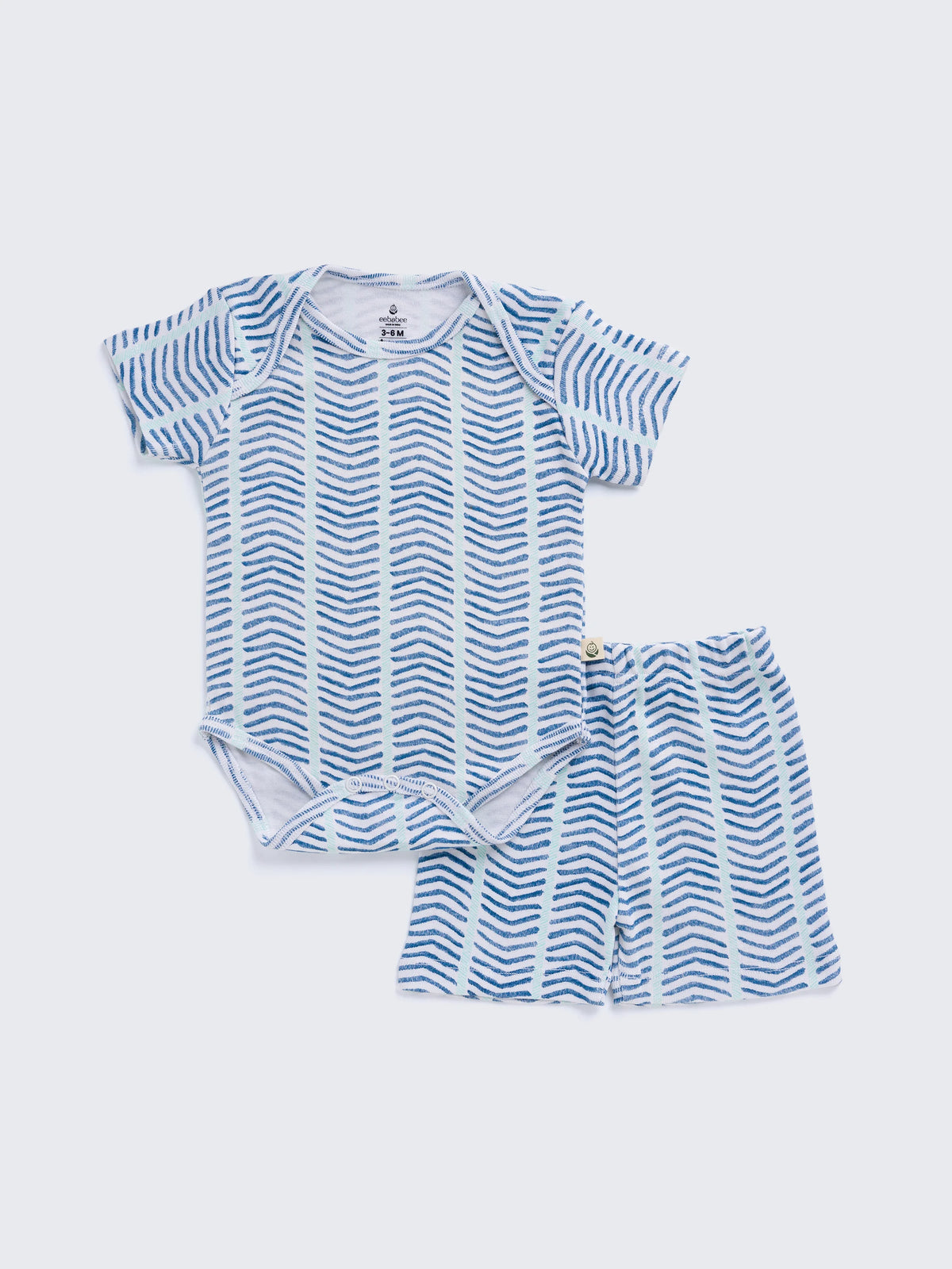 Ocean Waves Print Bodysuit & Shorts Summer Set for Baby