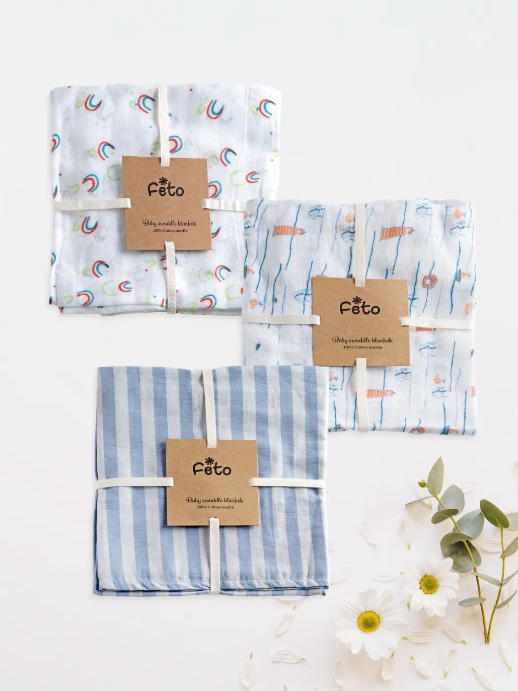 COTTON MUSLIN SWADLE WRAP 3PCS
