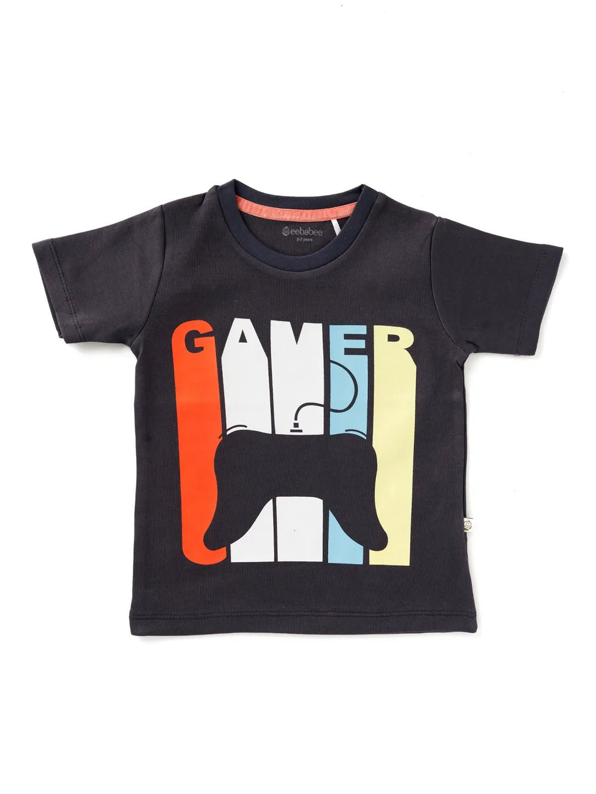 Half sleeve black & orange graphic t-shirt for baby