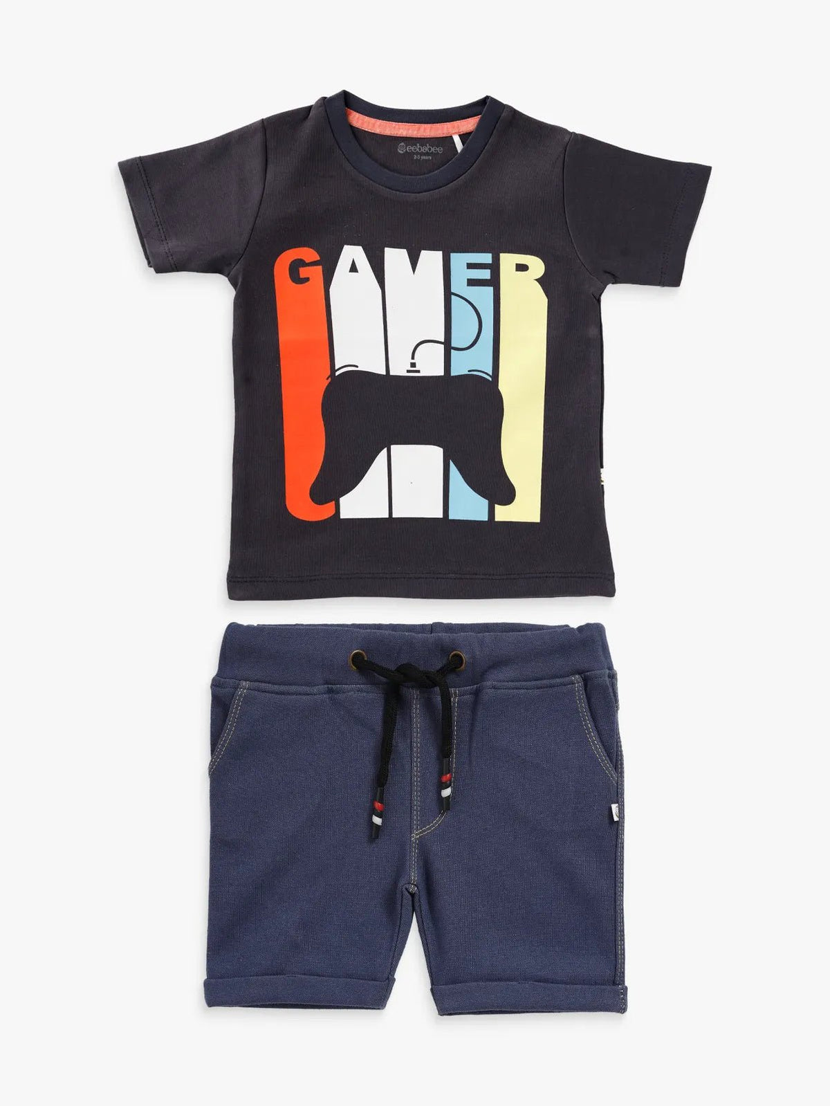 Half sleeve Black & Blue denim shorts &  t-shirt set for baby