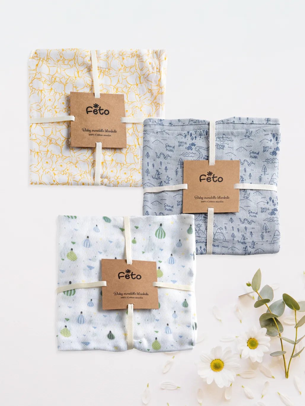 COTTON MUSLIN SWADLE WRAP 3PCS
