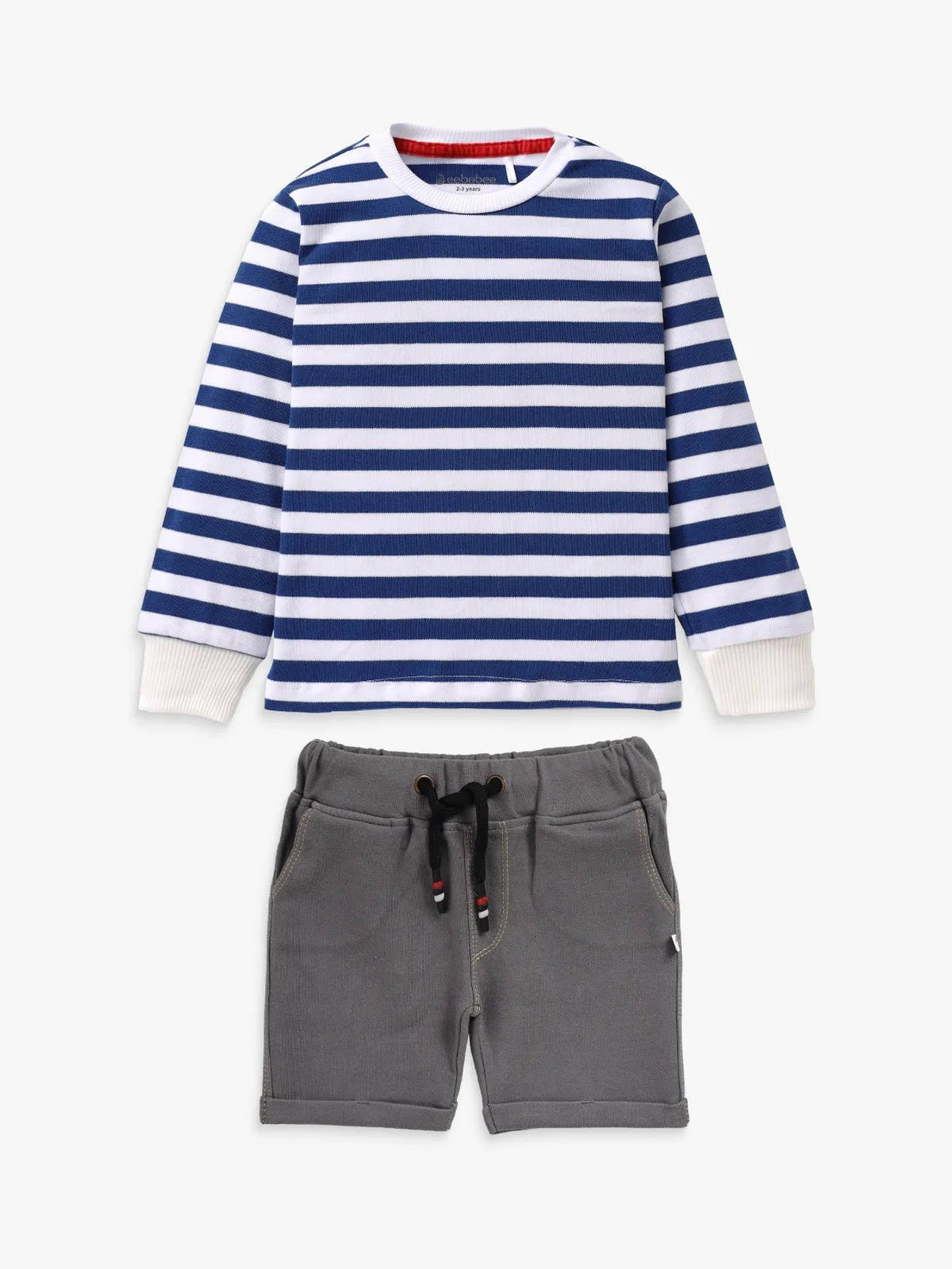 Full sleeve blue & grey denim shorts & cuff t-shirt set for baby