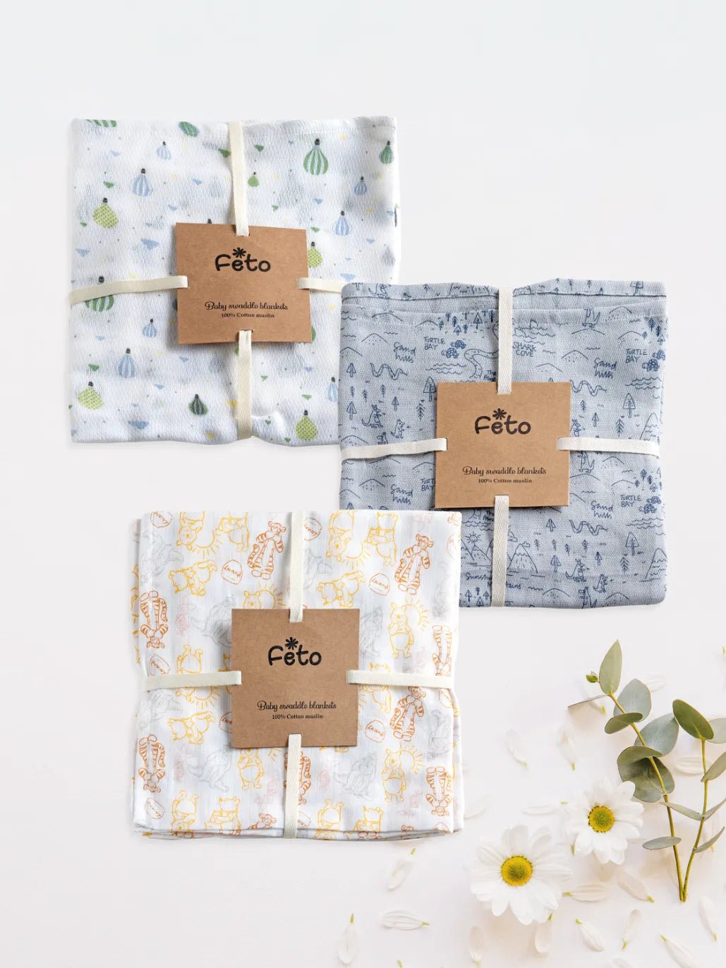 COTTON MUSLIN SWADLE WRAP 3PCS