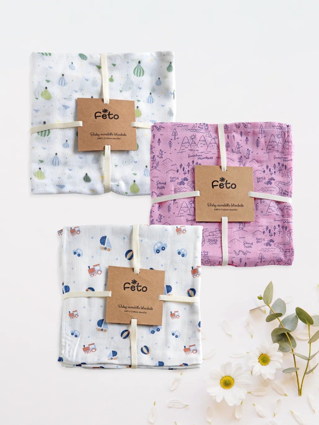 COTTON MUSLIN SWADLE WRAP 3PCS