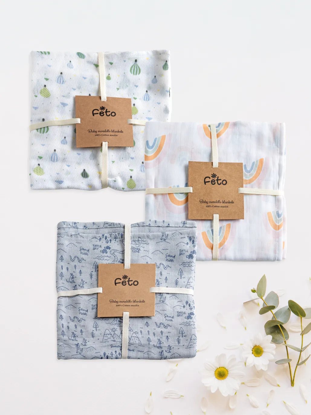 COTTON MUSLIN SWADLE WRAP 3PCS
