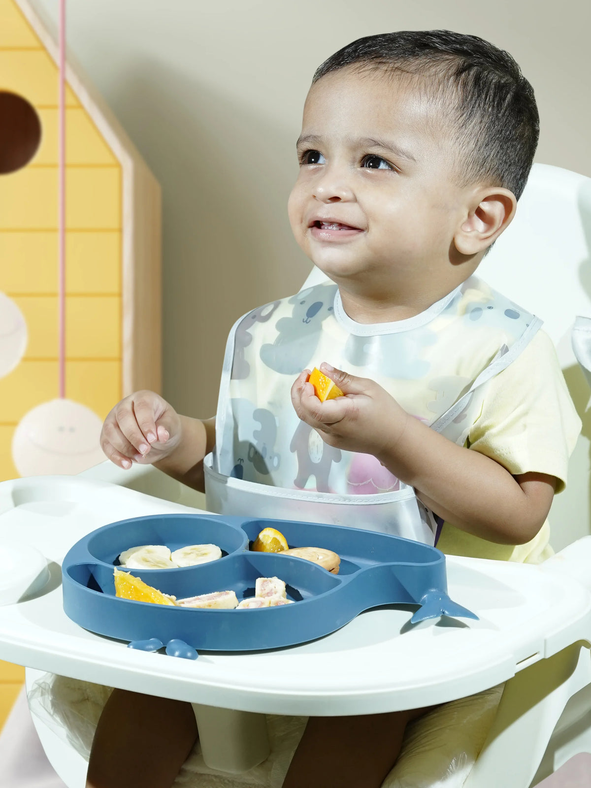 Grey & blue teddy  graphic pattern Baby bibs combo for baby boys & girls
