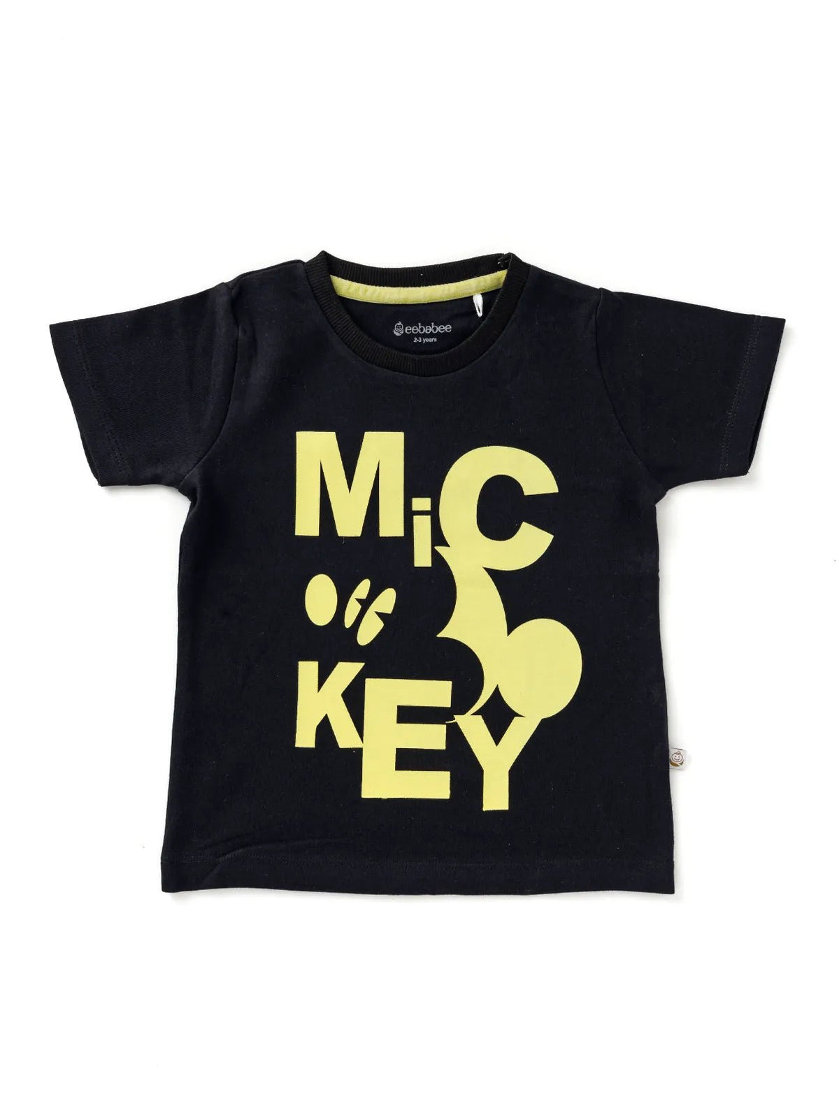 Half sleeve black & yellow graphic t-shirt for baby