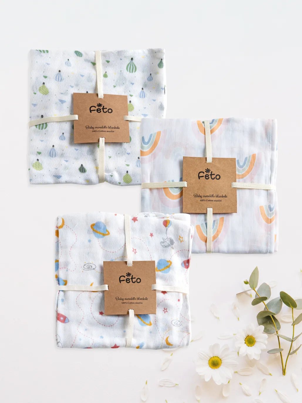 COTTON MUSLIN SWADLE WRAP 3PCS