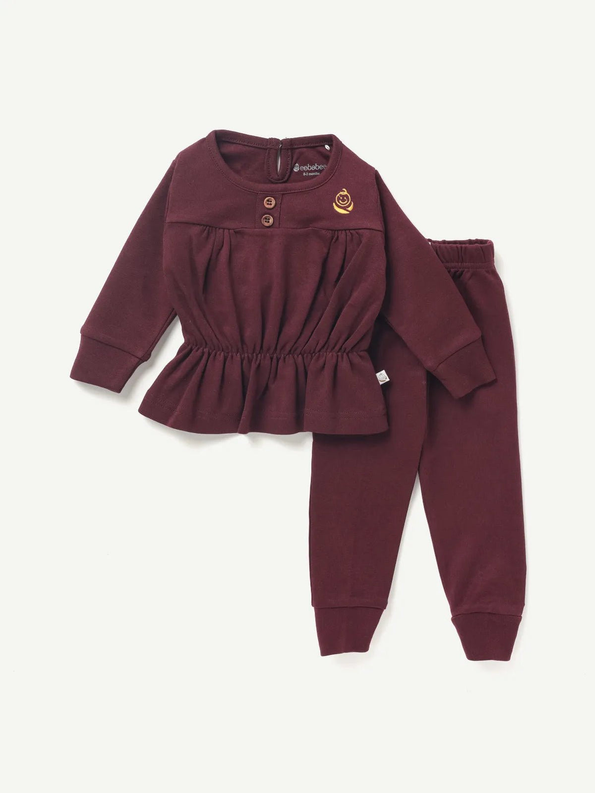 BABY GIRL SOLID FROCK CO-ORD SET - SUPER MAROON