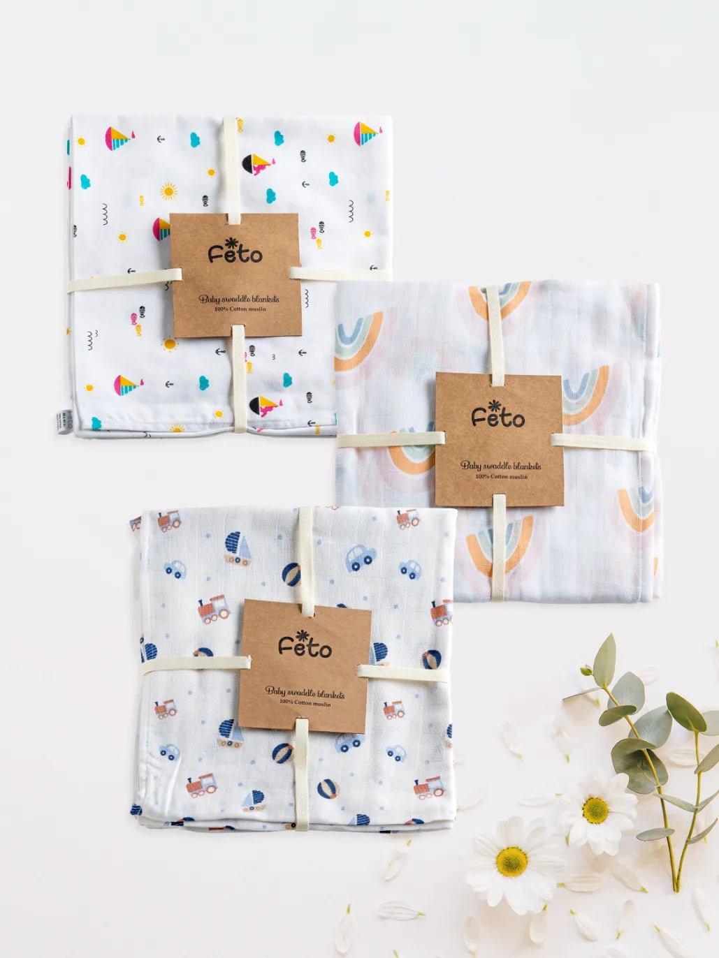 COTTON MUSLIN SWADLE WRAP 3PCS