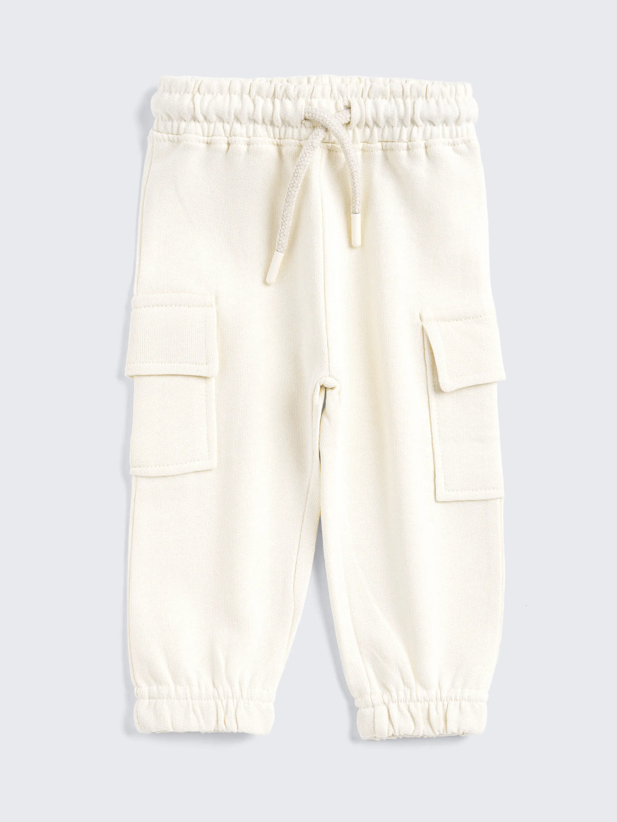 Solid Cargo Jogger Pants - Cream White